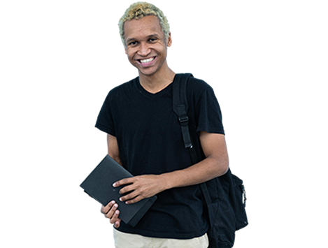 Male student smiling with books on hand